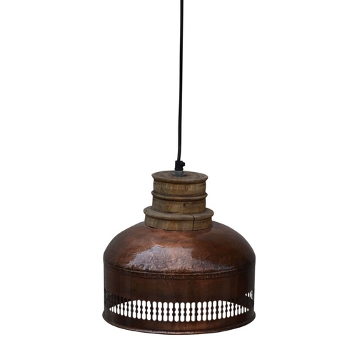 COPPER CUT-OUT AND WOOD LAMPSH