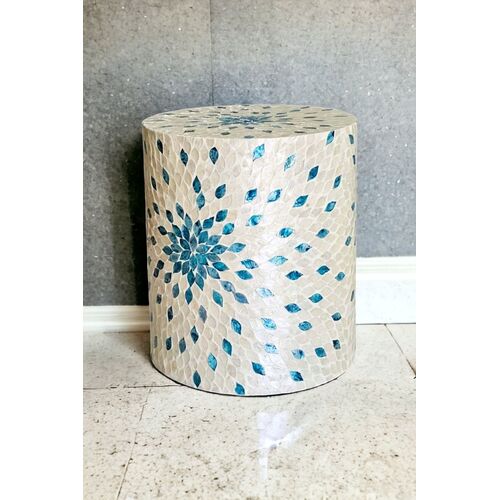 MOTHER OF PEARL AQUAMARINE DREAM STOOL/SIDE TABLE