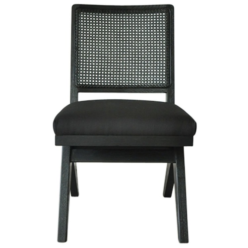 The Imperial Rattan Black Dining Chair - Black Linen