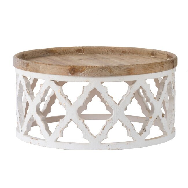 Lattice Round Shabby Chic Coffee Table, Distressed White Round Coffee Table