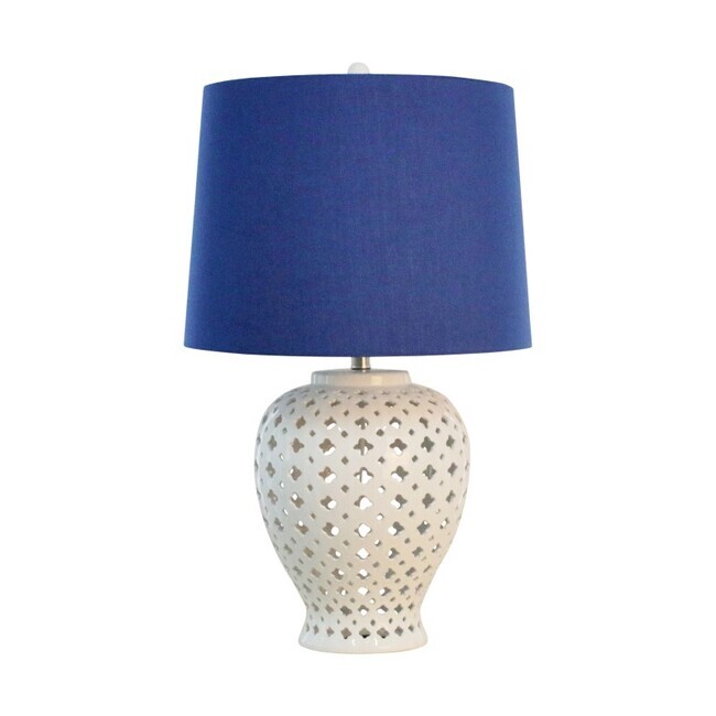 Lattice Tall White Table Lamp W Blue, Tall White Table Lamp