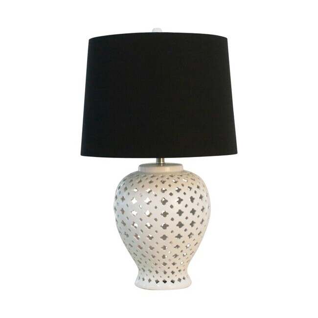 Lattice Tall White Table Lamp W Black, Tall Table Lamps With Black Shades