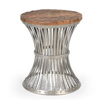 INVERTED WOOD AND IRON STOOL