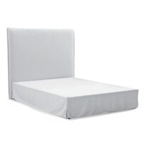Brighton Slip Cover Queen Bedhead w Valance - Cool Grey Linen