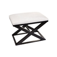 Spencer Black Timber Stool - Natural Linen