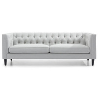 Tuxedo 3 Seater Tufted Sofa - Cool Grey Linen