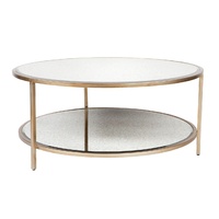 Cocktail Mirrored Round Coffee Table - Antique Gold
