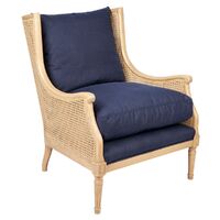 Havana Rattan Occasional Chair - Natural Frame w Navy Linen