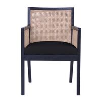 Kane Rattan Black Carver Dining Chair - Black Linen