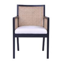 Kane Rattan Black Carver Dining Chair - White Linen