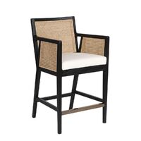 Kane Rattan Black Kitchen Stool - White Linen