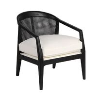 Willow Black Rattan Occasional Arm Chair - White Linen