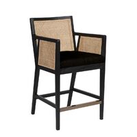 Kane Rattan Black Kitchen Stool - Black Linen