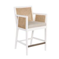 Kane Rattan White Kitchen Stool - Natural Linen