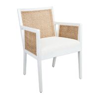 Kane White Rattan Carver Chair - Natural Linen
