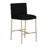 Heston Brass Kitchen Stool with back Black Linen