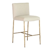 Heston Brass Kitchen Stool with back Natural Linen
