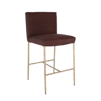 Heston Brass Kitchen Stool with back Chocolate Linen