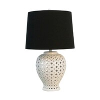 Lattice Tall White Table Lamp w/Black Shade