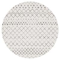 Selma White Grey Tribal Round Rug 200x200cm