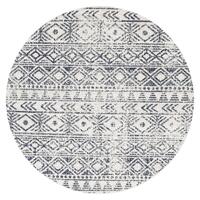 Ismail White Blue Rustic Round Rug 200x200cm