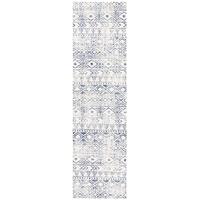 Ismail White Blue Rustic Runner Rug 300x80cm