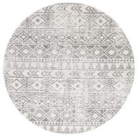 Ismail White Grey Rustic Round Rug 240x240cm
