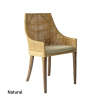 Tennessee Chair with arms in Natural on weave & Mindi Brown on Wood with Holly White chairpad. 