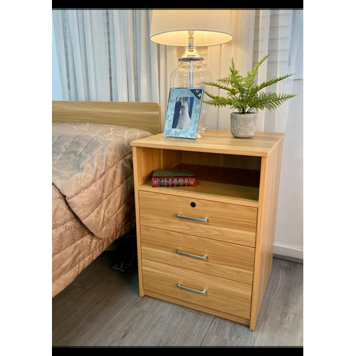 Hyacinth 3 drawer 1 shelf Bedside Table  in Polytec Beech Colour