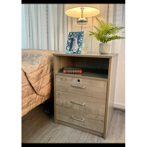 Hyacinth Bedside Table  in Polytec Avignon Walnut Grey
