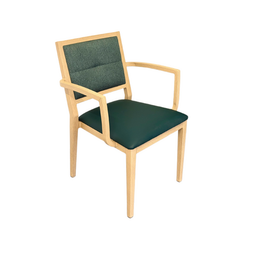 Handrix Dining Chair Stackable. Faux Leather Seat. Backrest in green fabric
