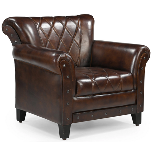 STUDDED LEATHER ARM CHAIR