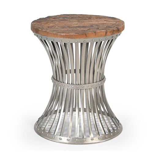 INVERTED WOOD AND IRON STOOL