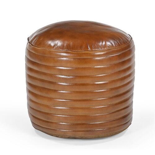 CARAMEL GROOVED LEATHER OTTOMAN