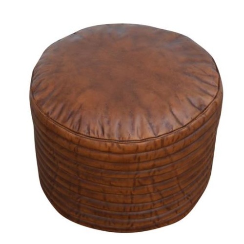 CARAMEL GROOVED LEATHER OTTOMA