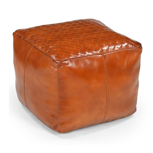 SQUARE LATTICE LEATHER OTTOMAN