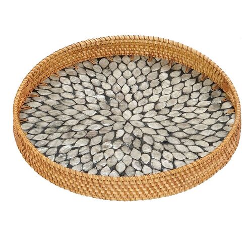 CAPIZ RATTAND TRAY GREY