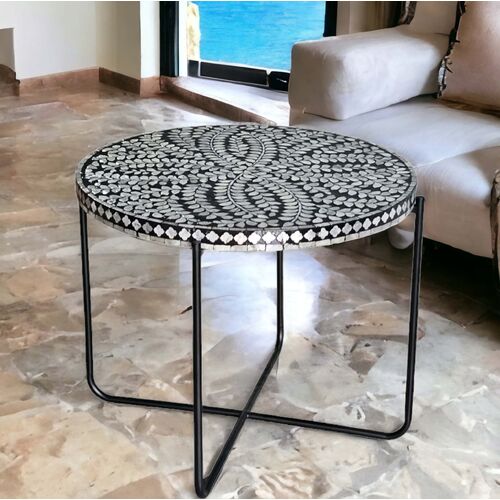MOTHER OF PEARL MONOCHROME ELEGANCE CIRCULAR SIDE TABLE