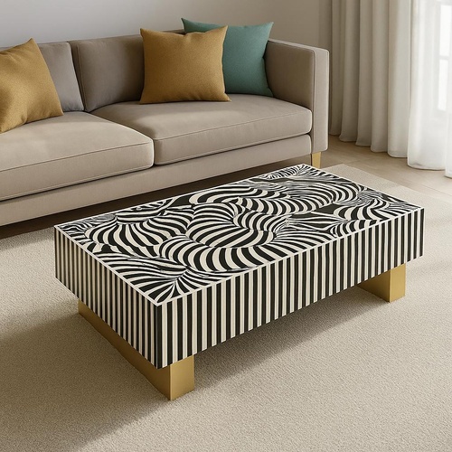 MOTHER OF PEARL HAND INLAY VORTEX NOIR COFFEE TABLE