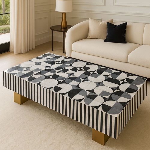 MOTHER OF PEARL HAND INLAY PRISM COFFEE TABLE