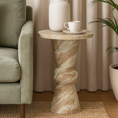 GLACIER SOLID MARBLE SIDE TABLE