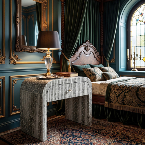 CONTOUR MOSAIC HAND INLAY MOTHER OF PEARL BEDSIDE