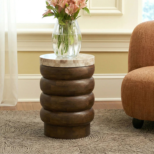 MARBLE HARDWOOD STACK TABLE