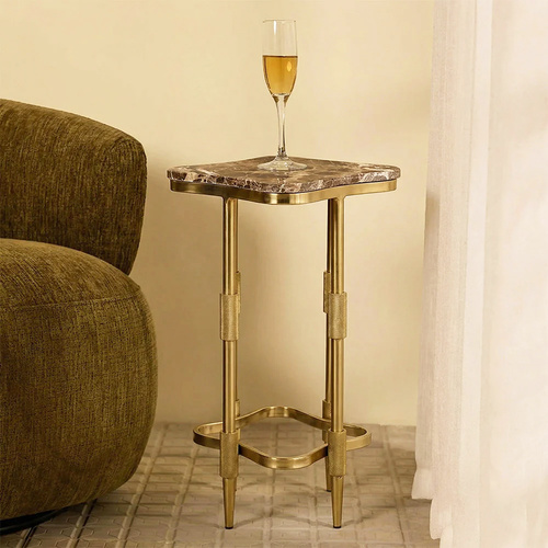 MARBLE STONE AND GOLD PEDESTAL TABLE