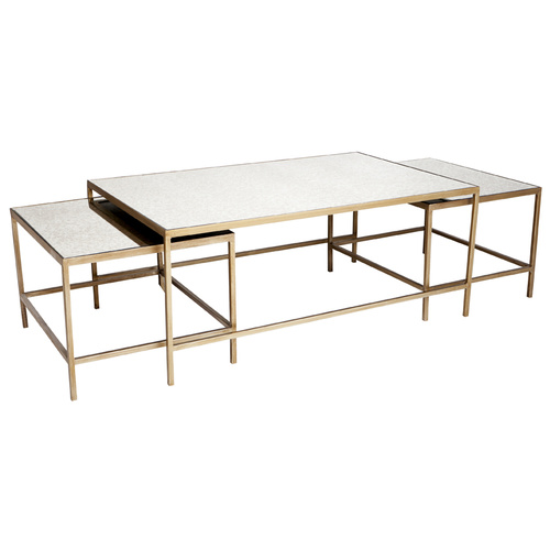 Cocktail Mirrored Nesting Coffee Table - Antique Gold
