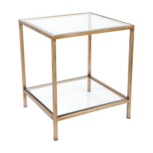 Cocktail Glass Square Side Table - Antique Gold
