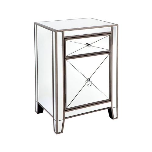 Apolo Mirrored Bedside Table - Antique Silver