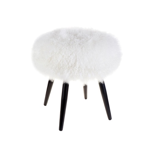 Dixie Stool - White Mongolian Fur