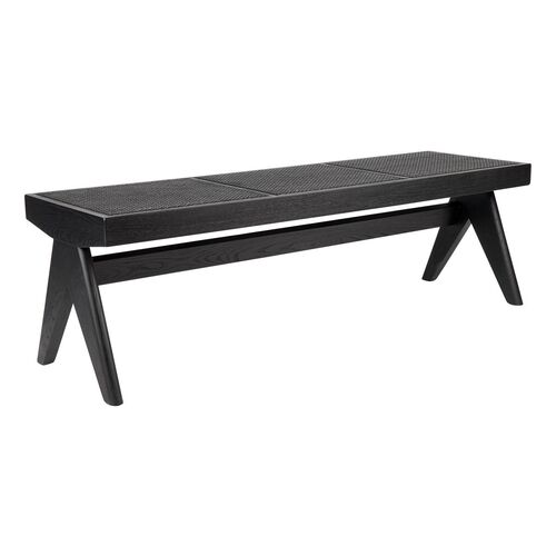 Cuban Rattan Bench Ottoman - Black