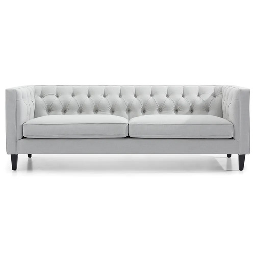 Tuxedo 3 Seater Tufted Sofa - Cool Grey Linen